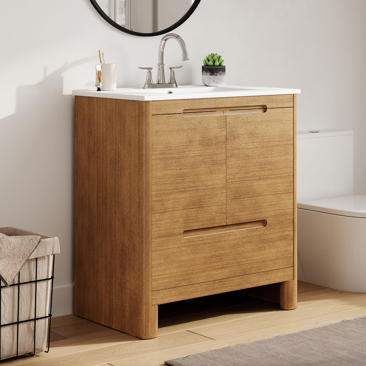 Tocador de baño moderno suavizado con lavabo