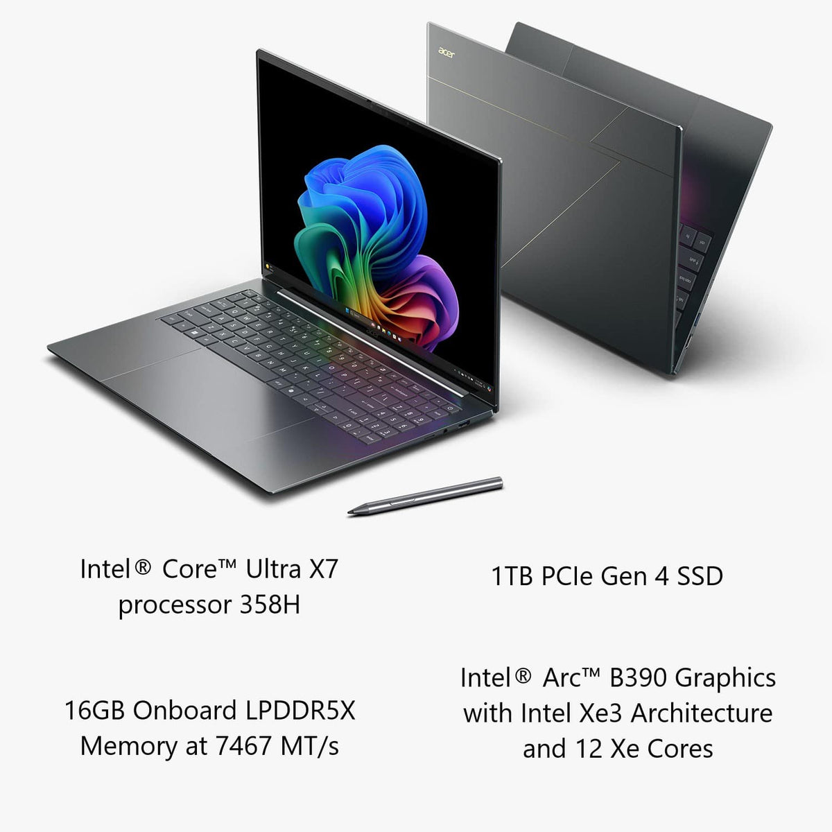 Acer - Swift 16 AI - Copilot+ PC - 16" 3K OLED Touchscreen Laptop - Intel Core Ultra X7 358H 2026 - 16GB Memory - 1TB Storage - Basalt Gray