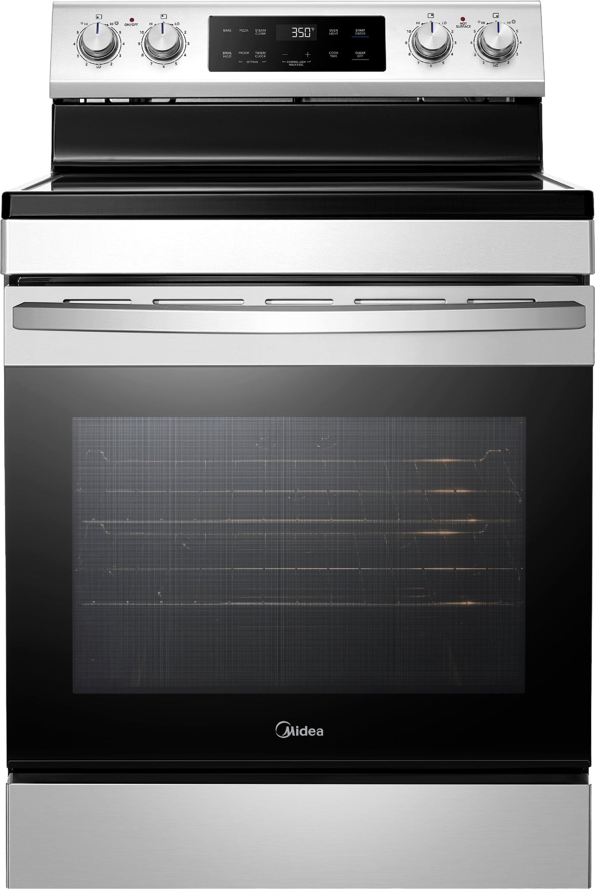 Midea - 6.3 cu. ft. 4-Element 30" Freestanding Electric Range with Steam Clean, Hidden Bake Element - Stainless Steel