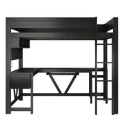 Gaming Loft Bed With Desk, Storage Shelves, LED And Charging Station