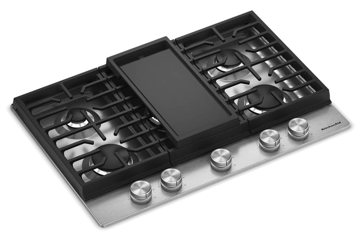 KitchenAid - 30" Gas Cooktop with 5 Burners and Integrated Wok Grate - Stainless Steel