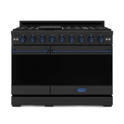 48 in. Wide 7 Burner Gordon Ramsay Series by Thor Kitchen 6.8 Cu. Ft Freestanding Gas Range with Navy Blue Hardware - Black
