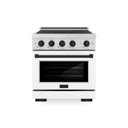 ZLINE - 30 in. Wide 4 Elements Autograph 4.2 Cu.Ft. Paramount Freestanding Induction Range in Satin Steel with Black Accents - Matte White