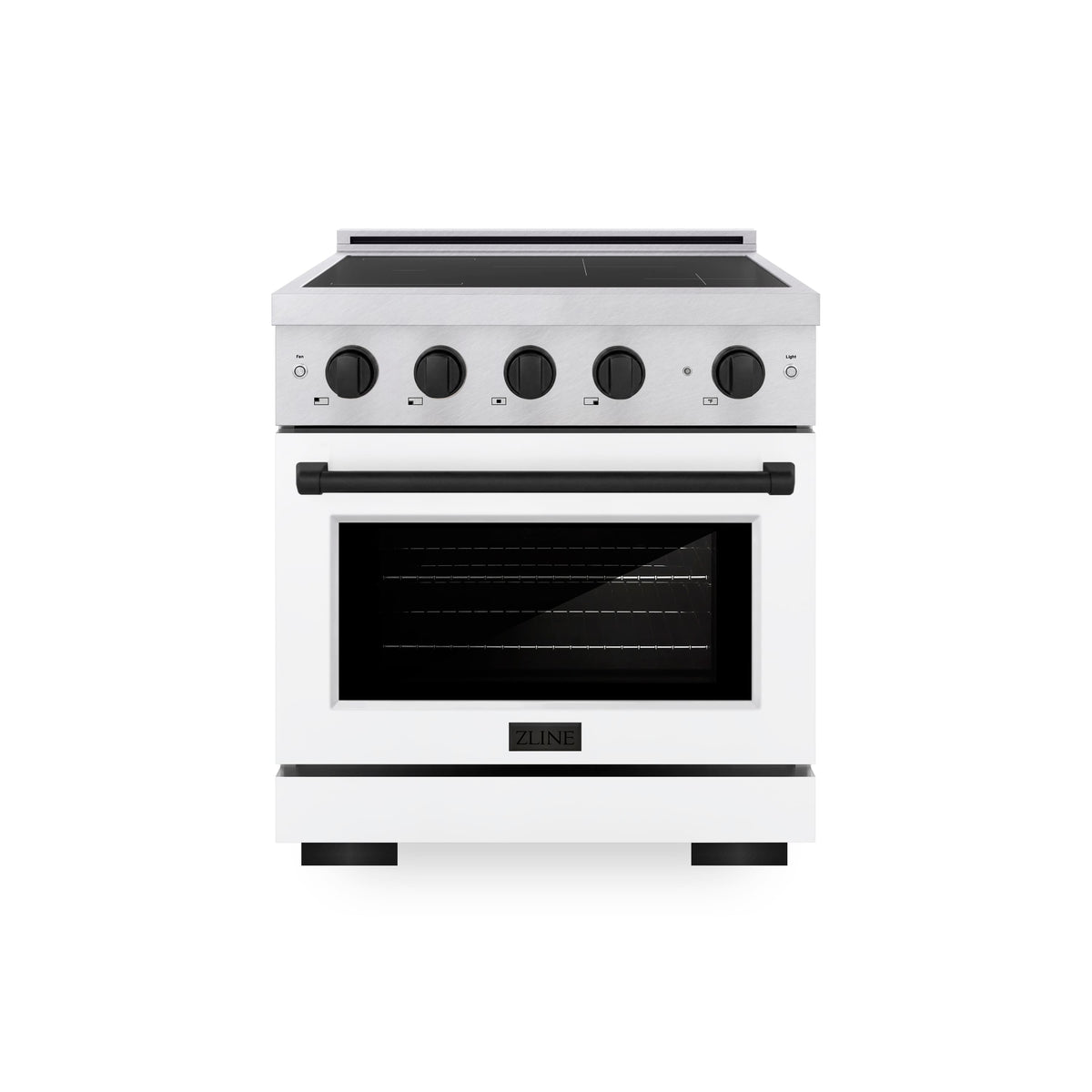 ZLINE - 30 in. Wide 4 Elements Autograph 4.2 Cu.Ft. Paramount Freestanding Induction Range in Satin Steel with Black Accents - Matte White