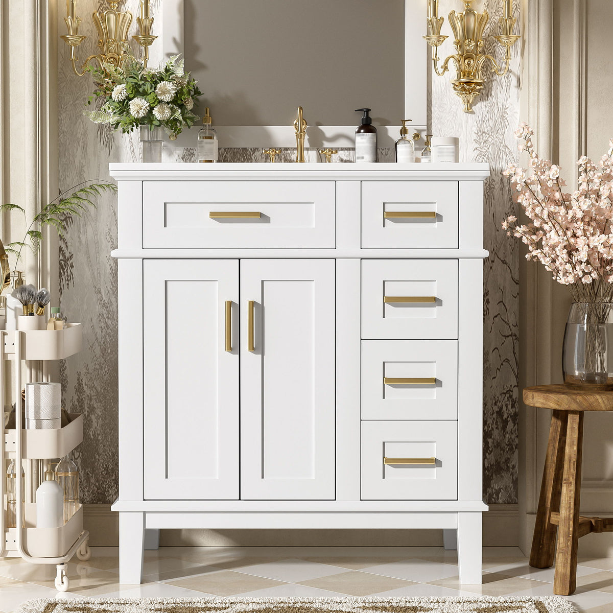 Modern Bathroom Vanity With Ceramic Sink, Soft Close Storage Cabinet