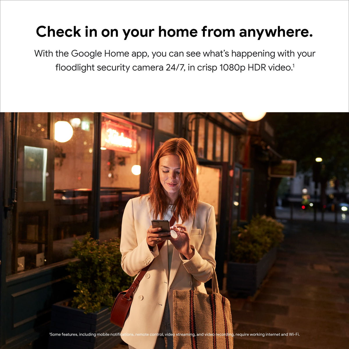 Google - Nest Cam with Floodlight - Outdoor or Wired - Smart Security Camera - Snow