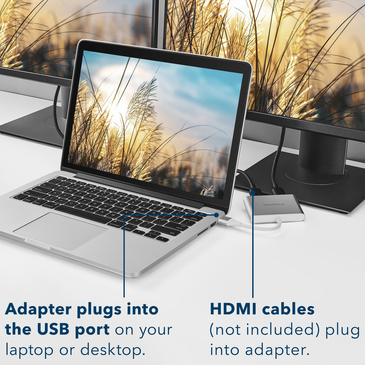 Insignia™ - USB to Dual HDMI Adapter - White