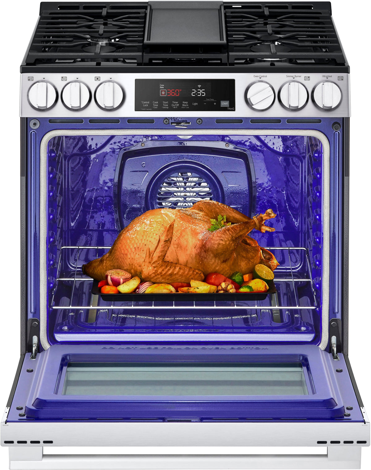 LG - 30-in Wide 5.8 Cu. Ft. Slide-In Gas True Convection Smart Range with 5 Burners, Air Fry and UltraHeat 20K Burner - Stainless Steel