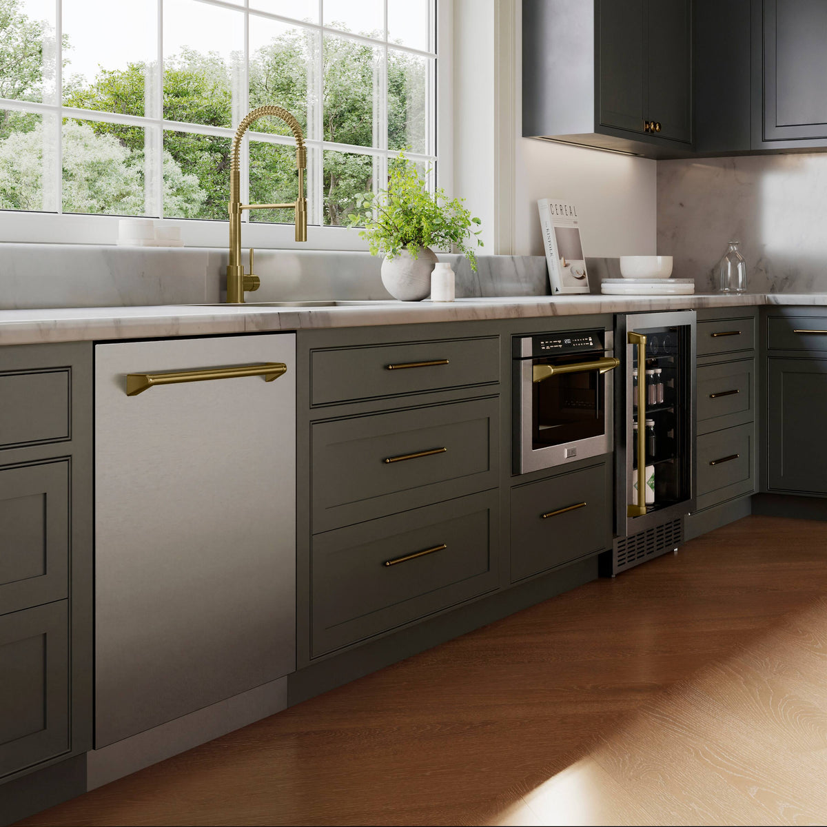 ZLINE - Autograph Edition 24 in. 1.2 cu. ft. Built-in Microwave Drawer - Stainless Steel and Champagne Bronze Accents