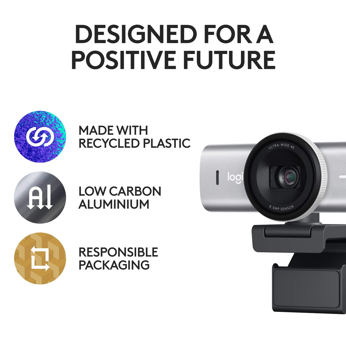 Logitech - MX Brio Ultra HD 4K Video Conference, Gaming and Streaming Webcam - Pale Gray
