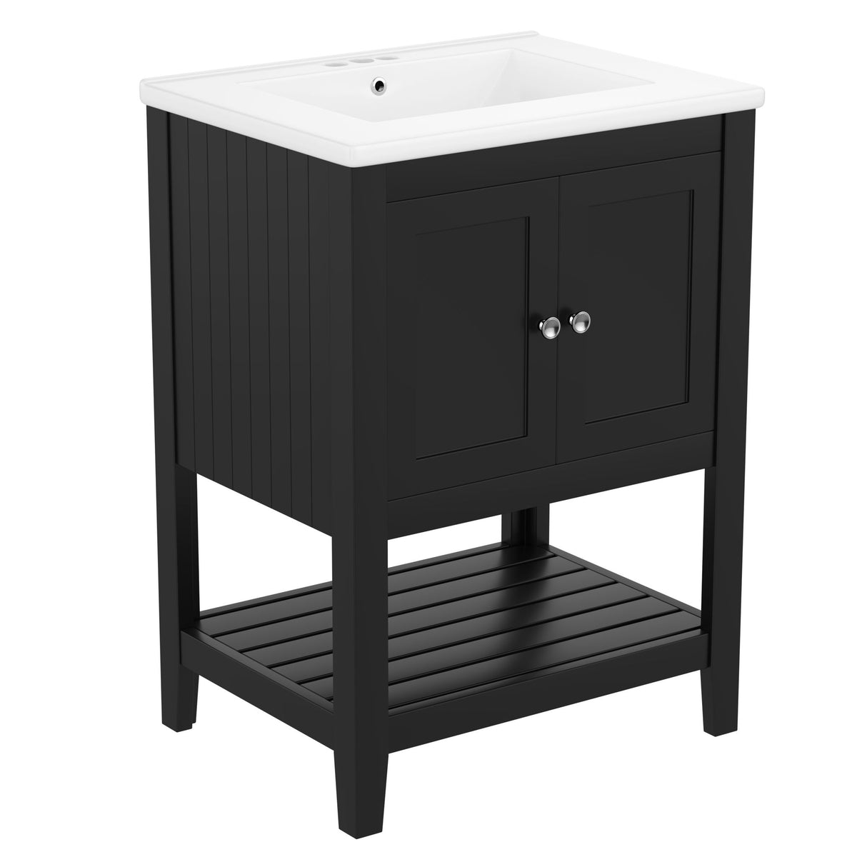 Tocador de baño moderno con lavabo y estante abierto