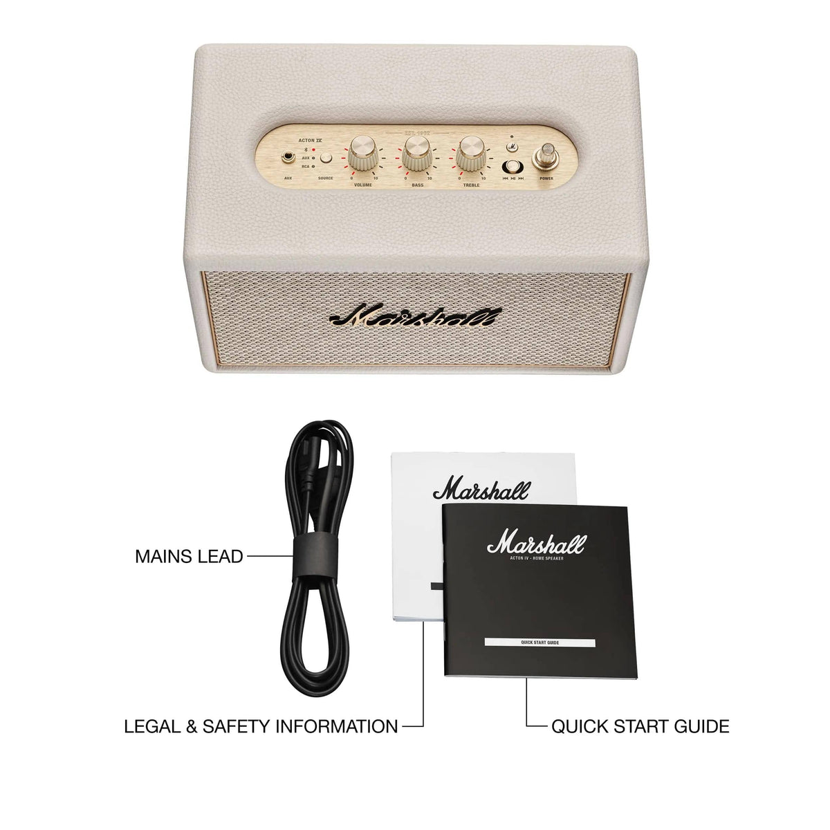 Marshall - Acton IV Bluetooth Home Speaker with Volume / Bass / Treble Controls and 3.5 mm Auxilary / RCA Inputs - Cream