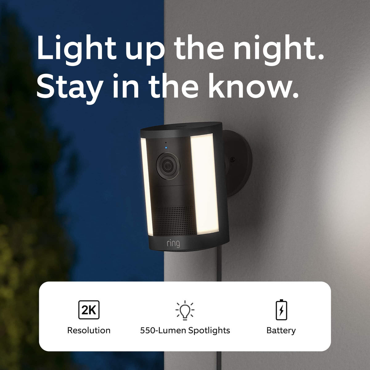 Ring - Spotlight Cam, Plug-In (newest model), Wide-Angle Retinal 2K Video, 6x Enhanced Zoom, Motion-Activated Spotlights - Black