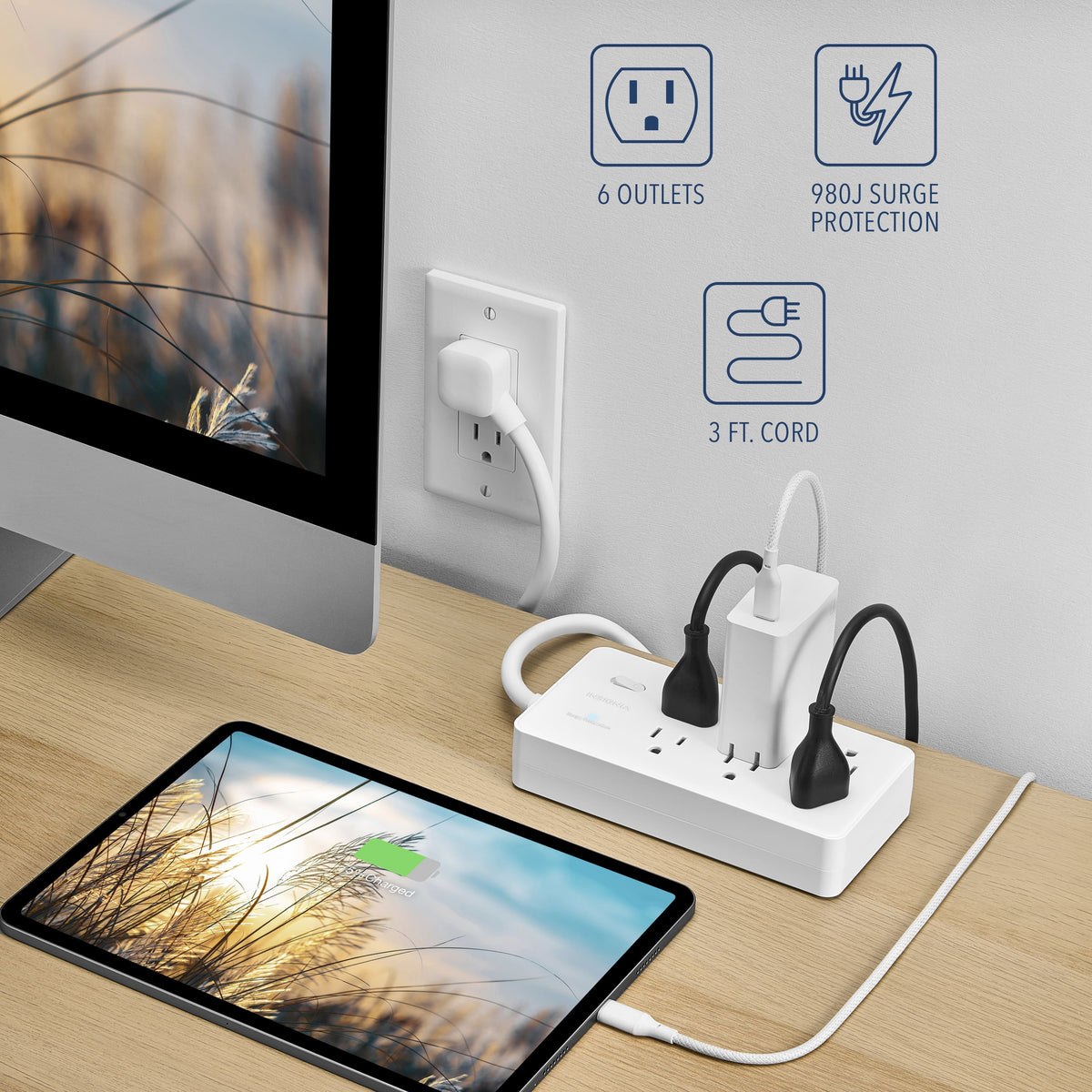 Insignia™ - 6-Outlet 980 Joules Surge Protector Strip with 3 ft. Power Cord - White