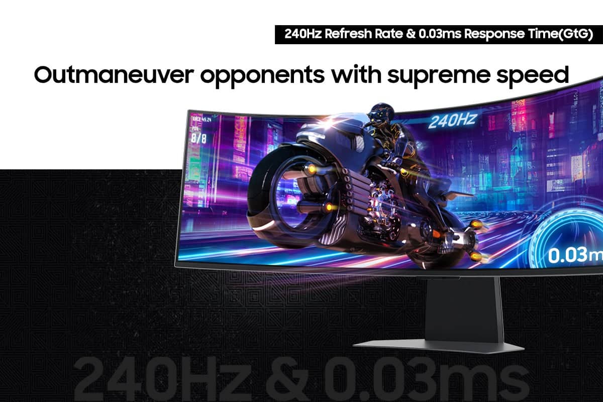 Samsung - 49" Odyssey OLED G9 Curved Dual-QHD 240Hz FreeSync Prem Pro and G-Sync Compatible Smart Glare Free Gaming Monitor - Silver