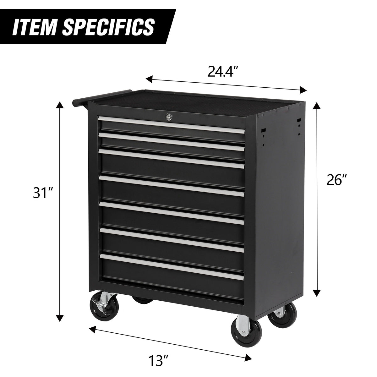 7 Drawer Rolling Tool Chest With Wheels, Multifunctional Tool Box And Storage