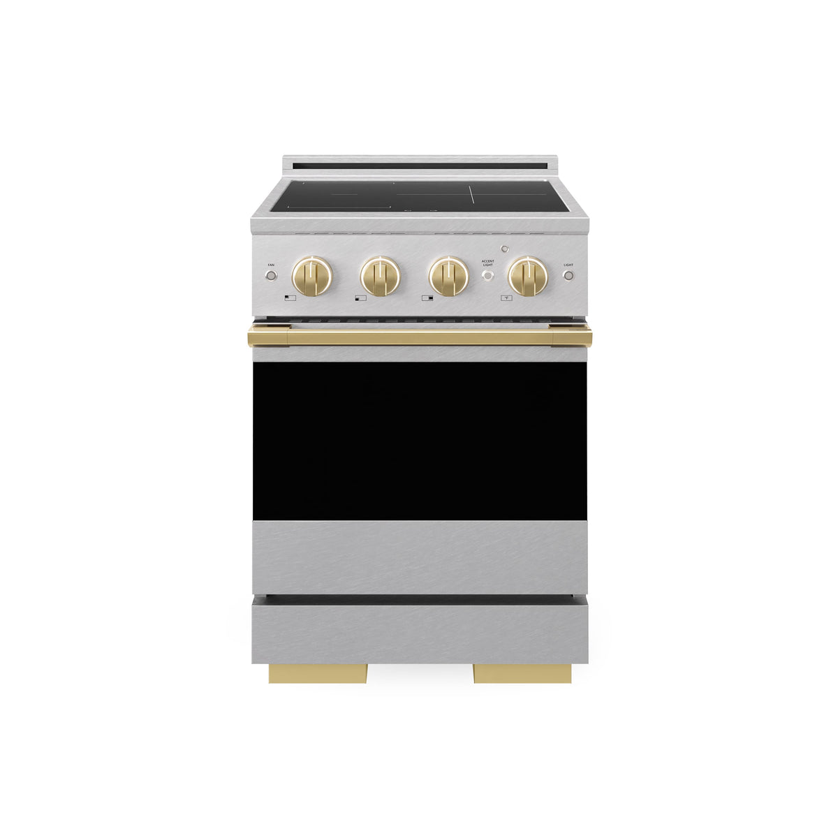 ZLINE - Autograph 24 in. 3.2 cu. ft. Marino Freestanding Induction Range with 3 Burners in Satin Steel with Gold Accents - Satin Stainless Steel