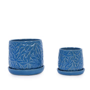 Maceta de cerámica, jardinera de 7" para patio, jardín, alféizar (juego de 2) - Azul marino antiguo