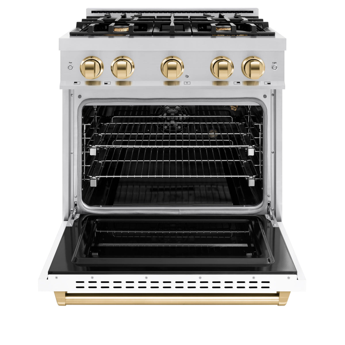 ZLINE - 30 in. Wide 4 Burner Autograph Classic Gas Range Gold Accents (CGRZ-WM-30-G) - White