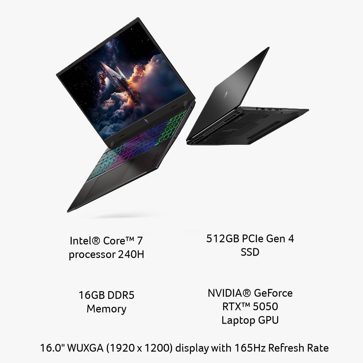 Acer - Nitro V – 16" WUXGA 165Hz Gaming Laptop - Intel Core 7 240H 2024 - NVIDIA GeForce RTX 5050 – 16GB Memory – 512GB Storage - Obsidian Black