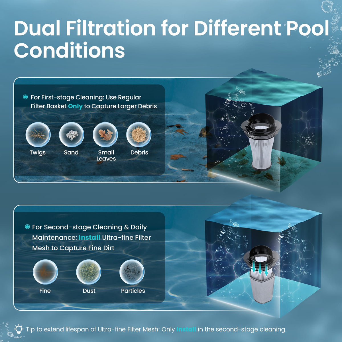 Aiper - Pilot X1 Handheld Pool Vacuum: Anti-Clog System, 1,260 GPH Suction, Dual Filters, Lightweight Design - Gray