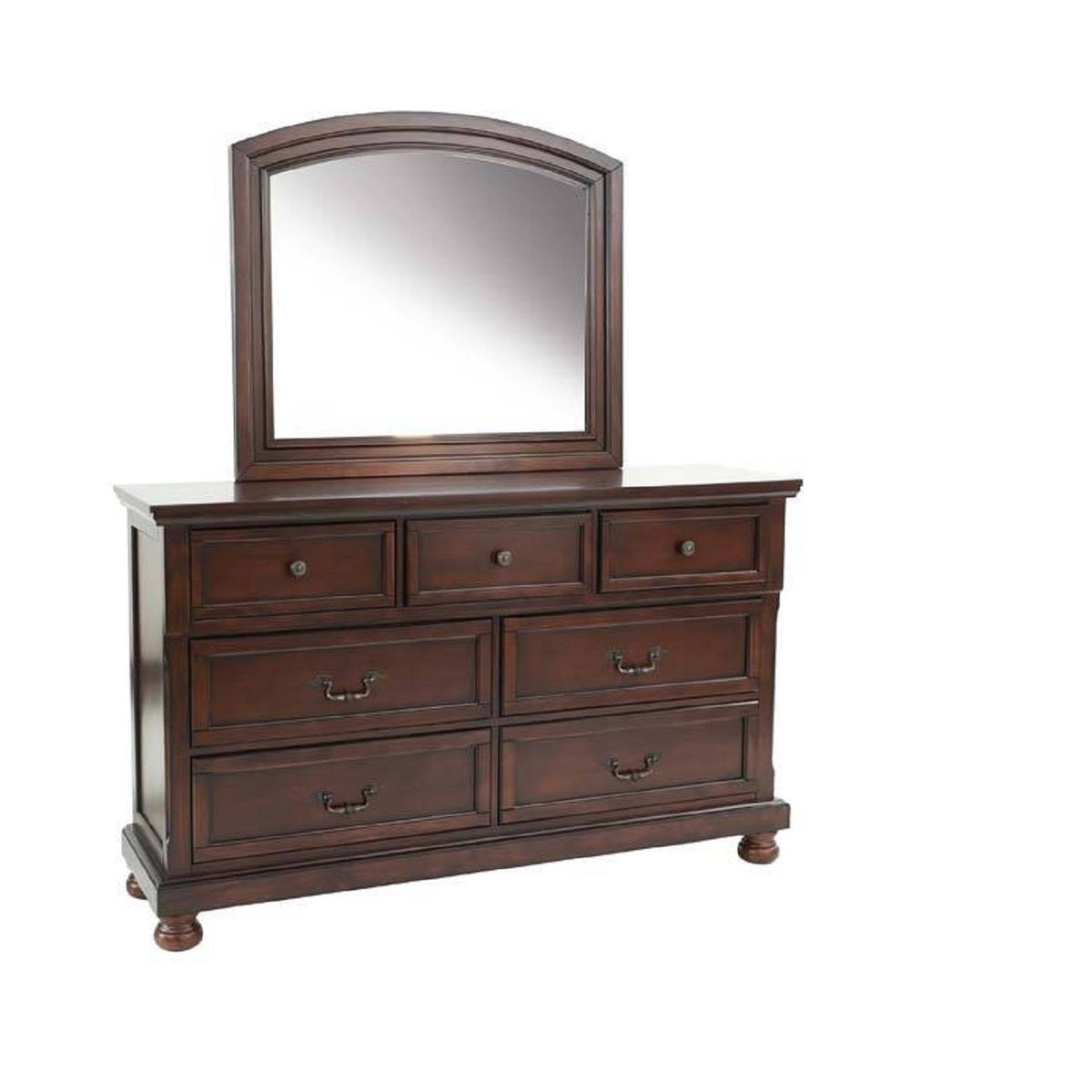 Cómoda con 3 cajones pequeños y 4 grandes, tiradores redondos, mueble de dormitorio - Cerezo