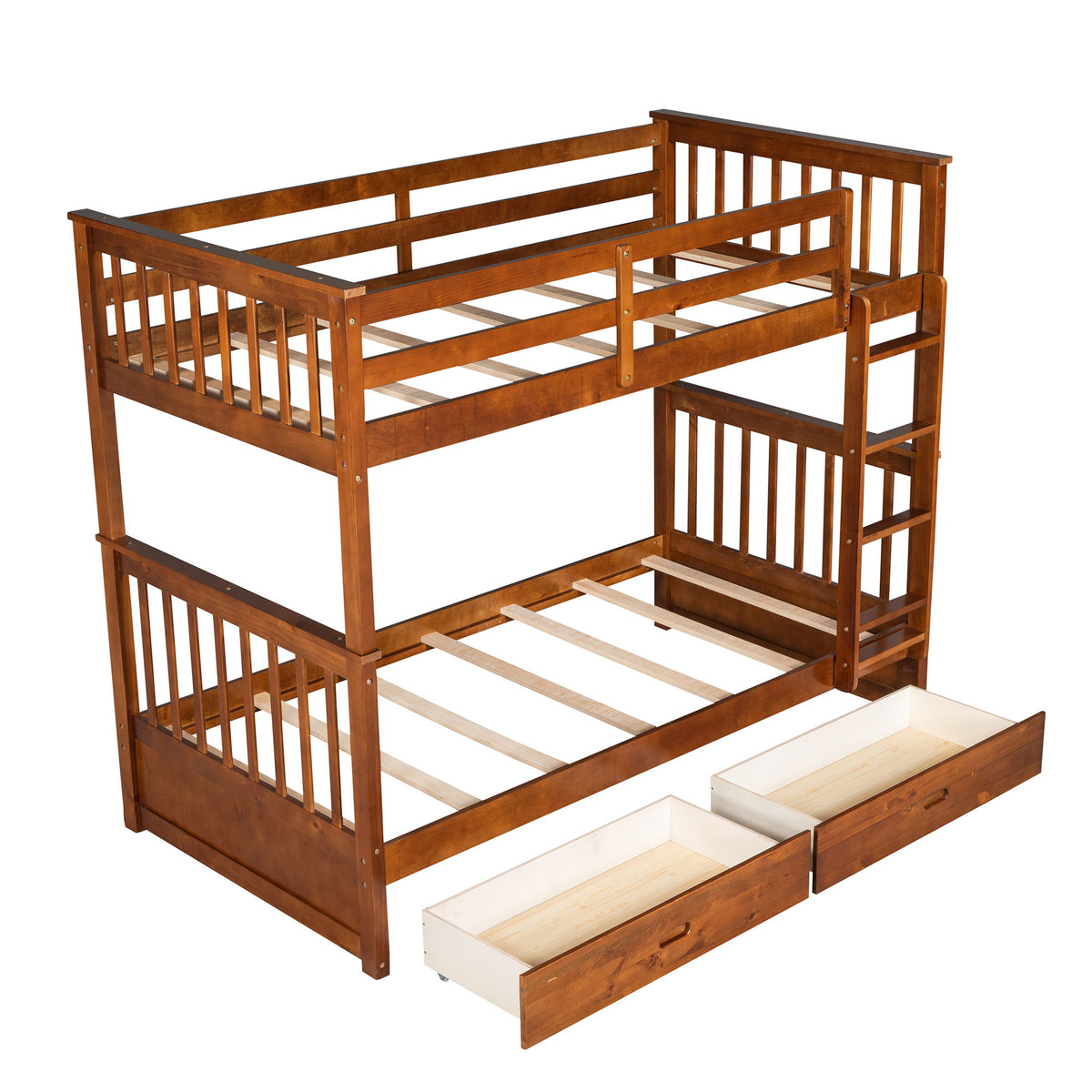 Bunk Bed With Ladders And 2 Storage Drawers