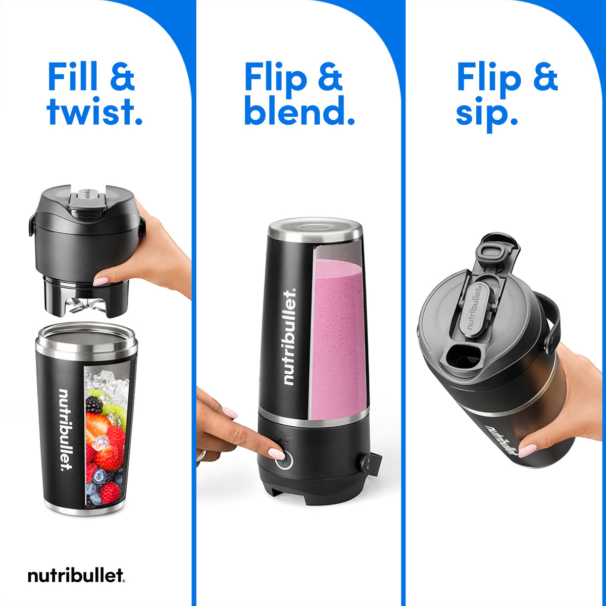 NutriBullet - Flip Insulated Portable Blender - Black