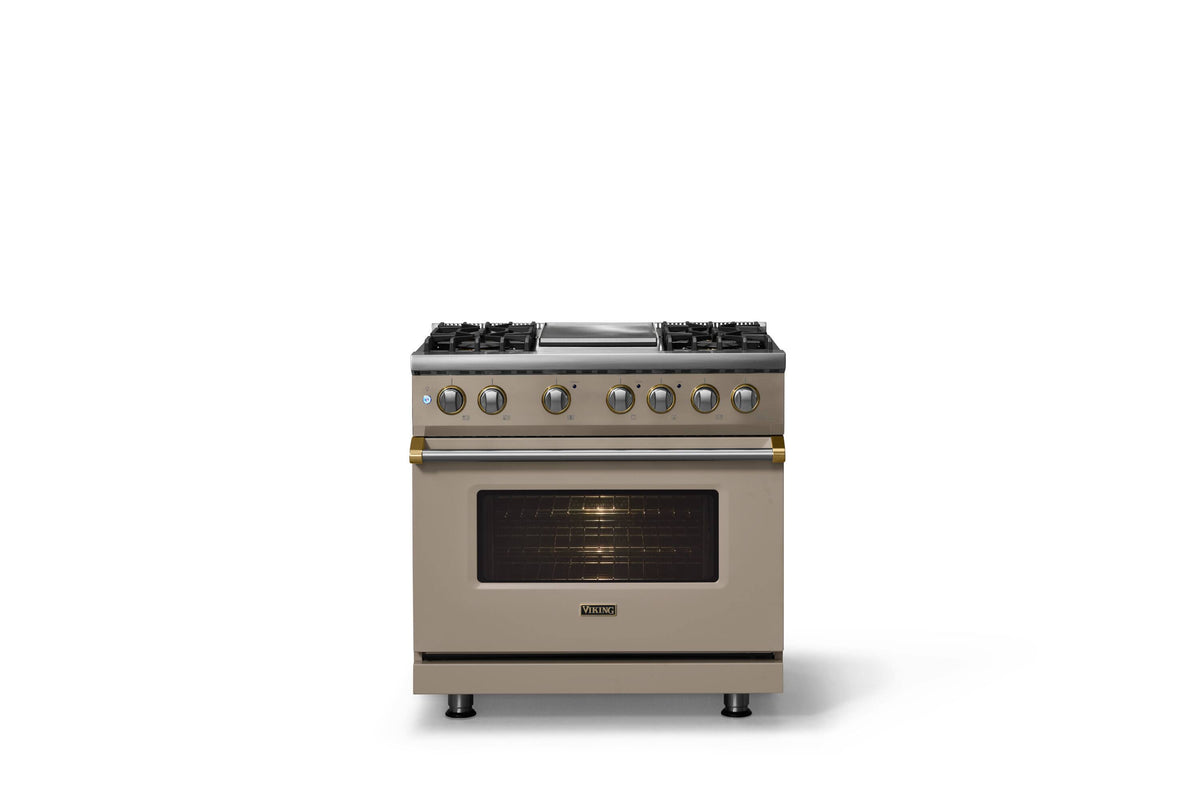Viking - 36"W. Pro5S 5.6 Cu. Ft. Freestanding Self-Clean Sealed 4B LP DF Convection Range/Grdl-Nantucket/Brushed Brass - Nantucket