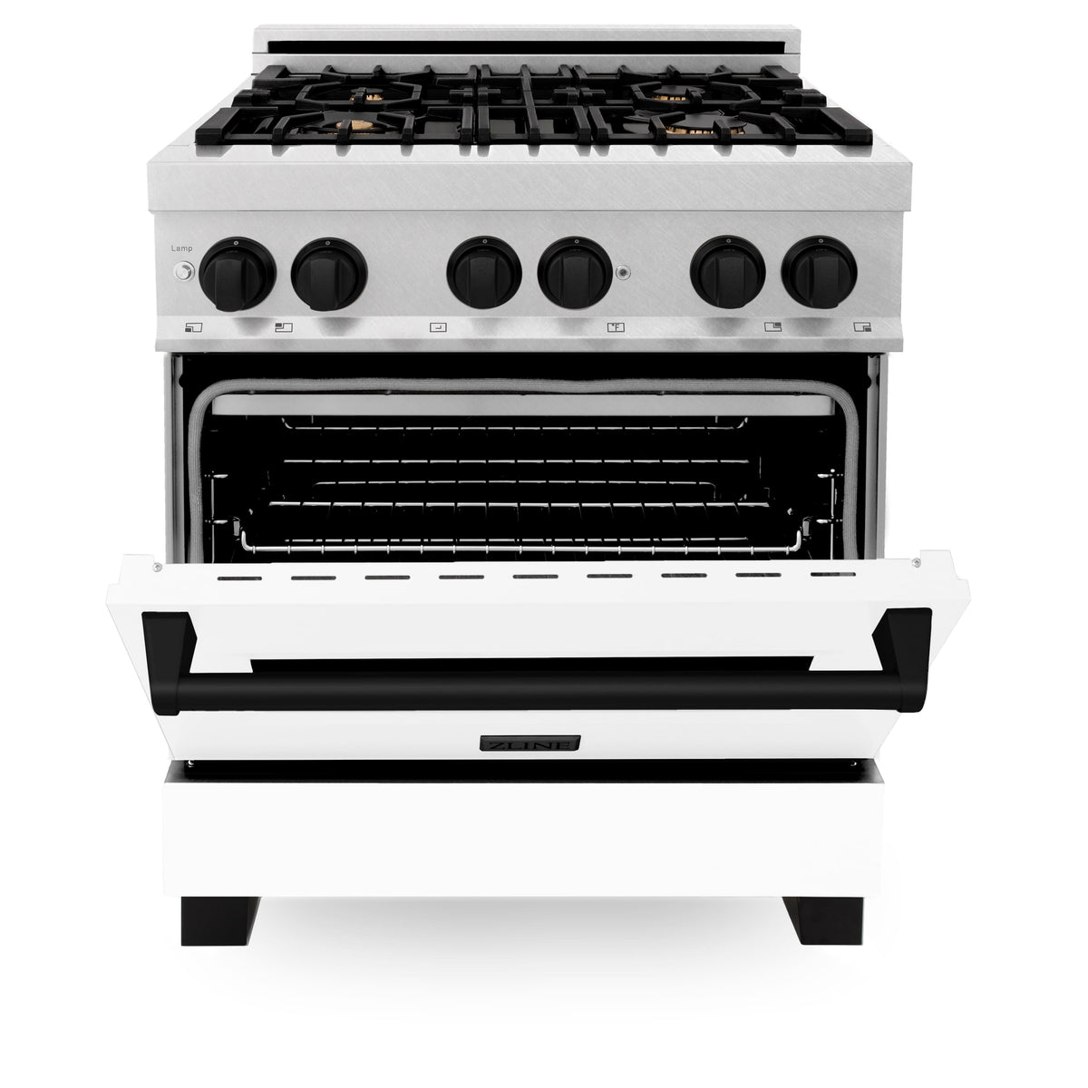 ZLINE - 30 in. Wide 4 Burner Autograph Legacy Dual Fuel Range in Satin Steel w/ White & Black Accents (RASZ-WM-30-MB) - Stainless Steel