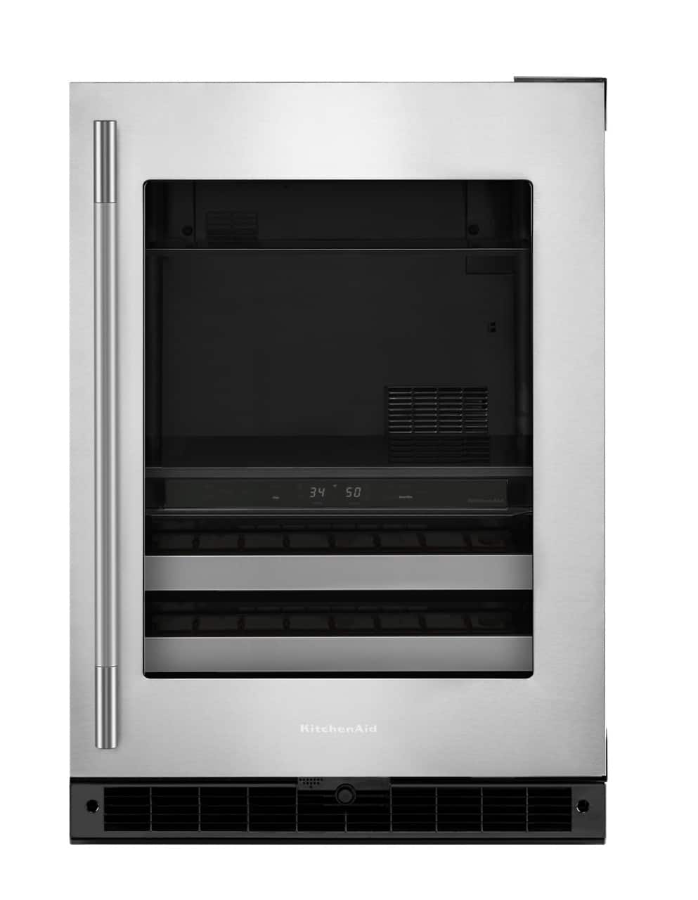 KitchenAid - 24" Beverage Center with Glass Door and Metal-Front Racks - Black Cabinet/Stainless Steel Doors