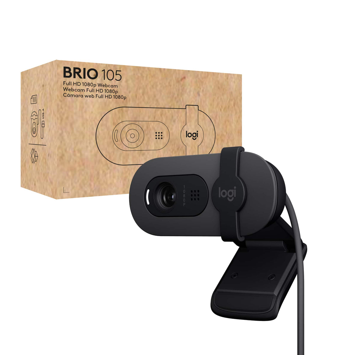 Logitech - Brio 105 1080p Webcam for Laptops with Privacy Shutter & Auto Light Balance - Black