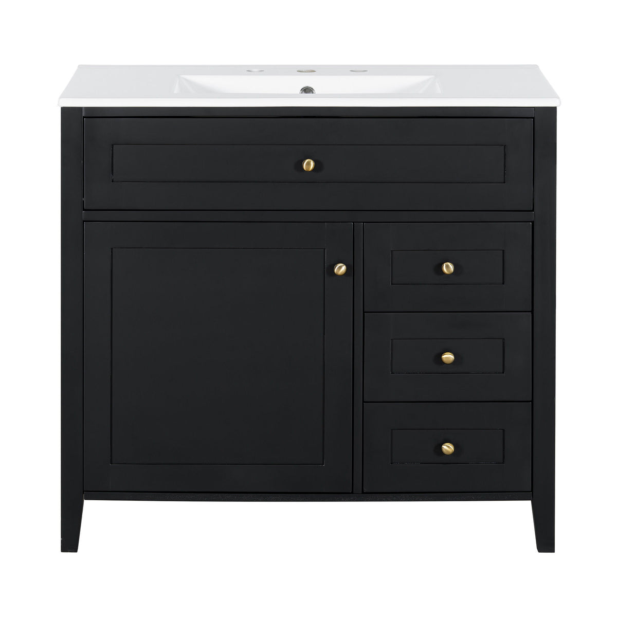 Tocador de baño con lavabo, mueble con 3 cajones y estante ajustable