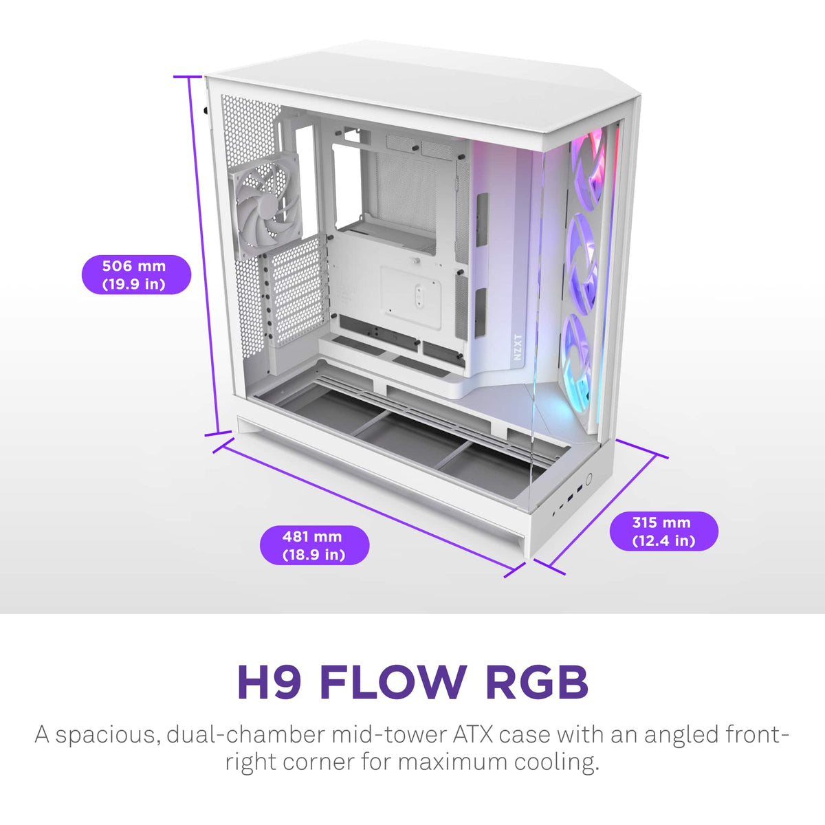 NZXT - H9 Flow RGB 2025 ATX Mid-Tower Dual-Chamber PC Case - White