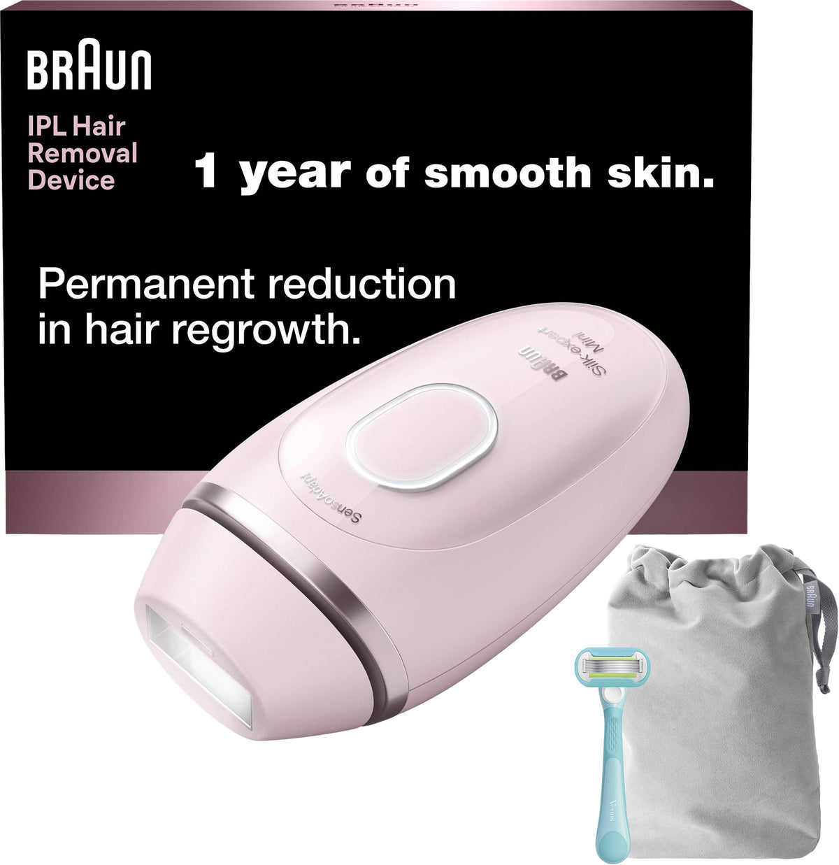 Braun - Silk-Expert Mini Corded IPL Hair Removal Device with Venus Razor and Pouch - Pink