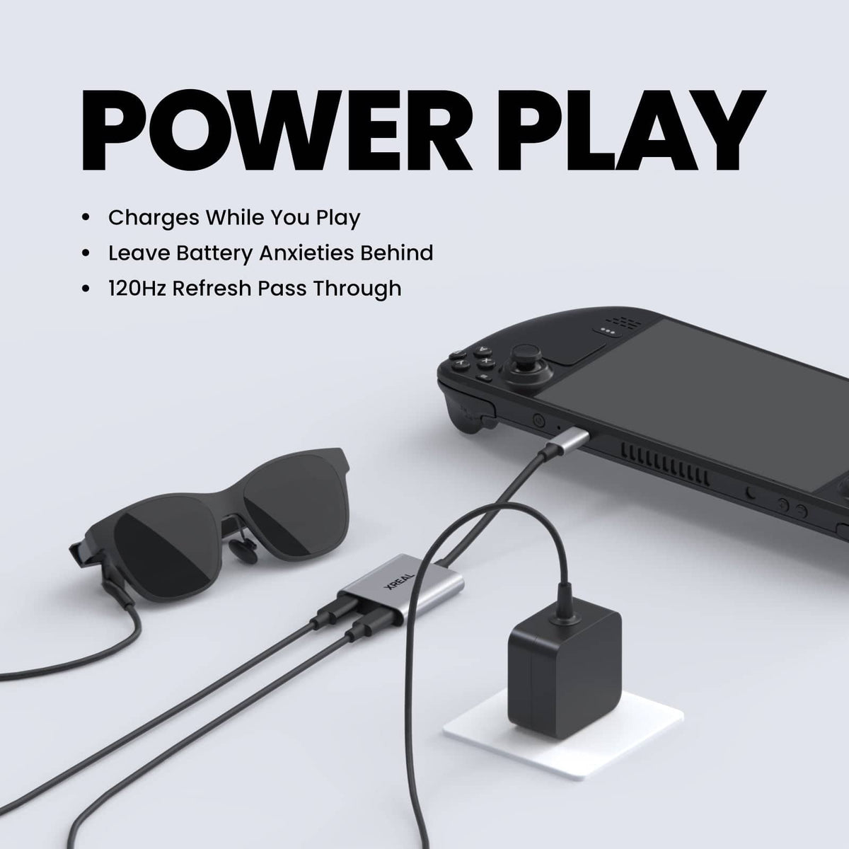 XREAL - HUB Power Adapter for AR Glasses, 45W Fast Charging, 1080p 120Hz Display Passthrough for iPhone 16/15, Steam/ROG, Switch - Black