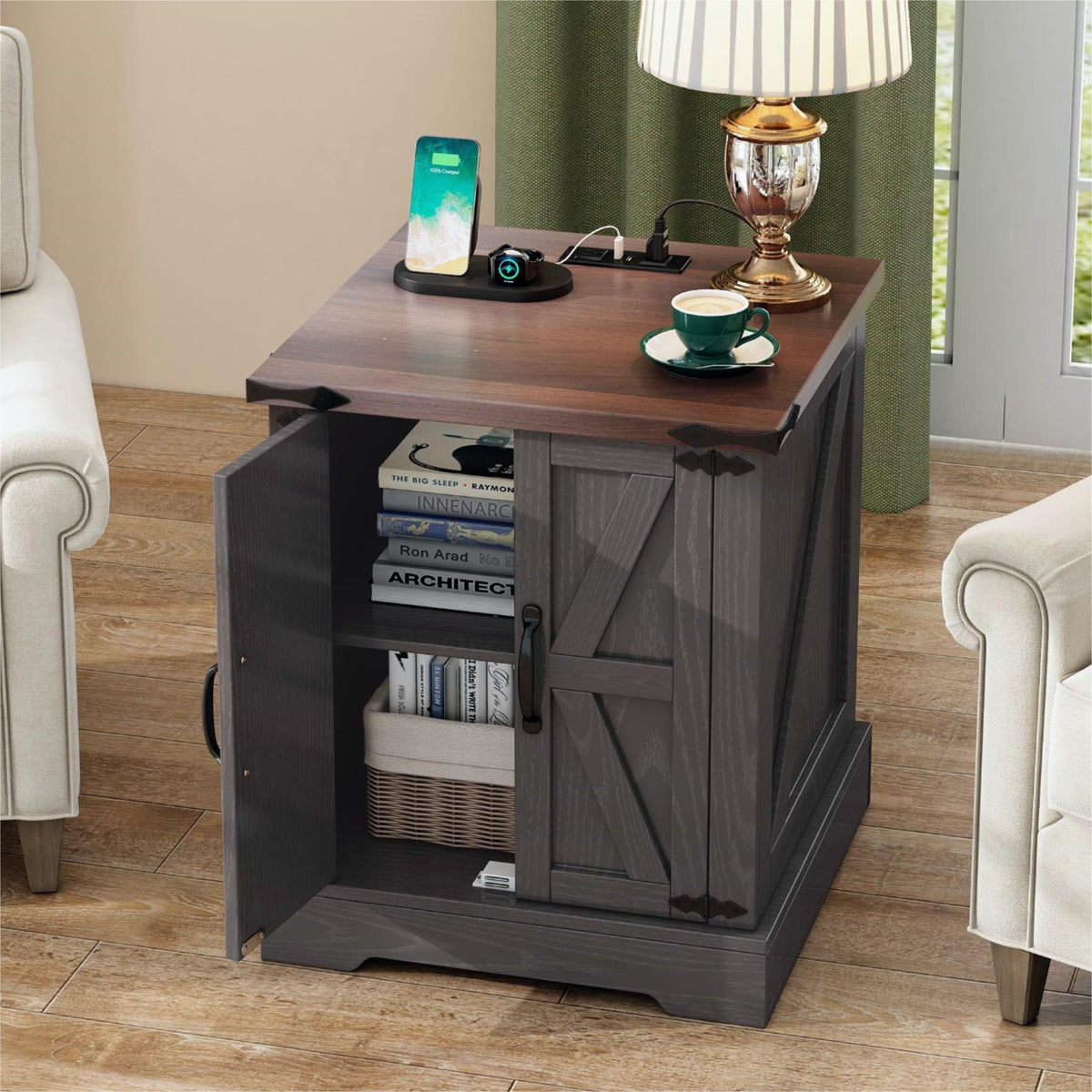 Mesa de noche con estante ajustable