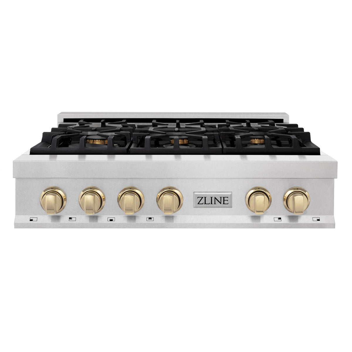 ZLINE - Autograph 36 in. Legacy Gas Rangetop with 6 Burners in Satin Steel with Gold Accents - Satin Stainless Steel