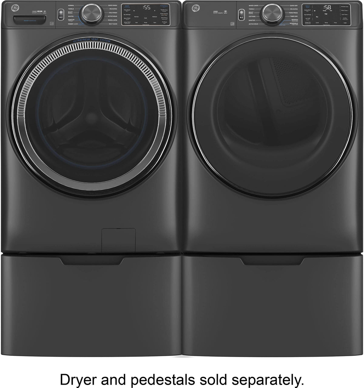 GE - 5.0 Cu. Ft. Stackable Smart Front Load Washer with Steam, SmartDispense and Odorblock Ultra Fresh Vent System - Carbon Graphite