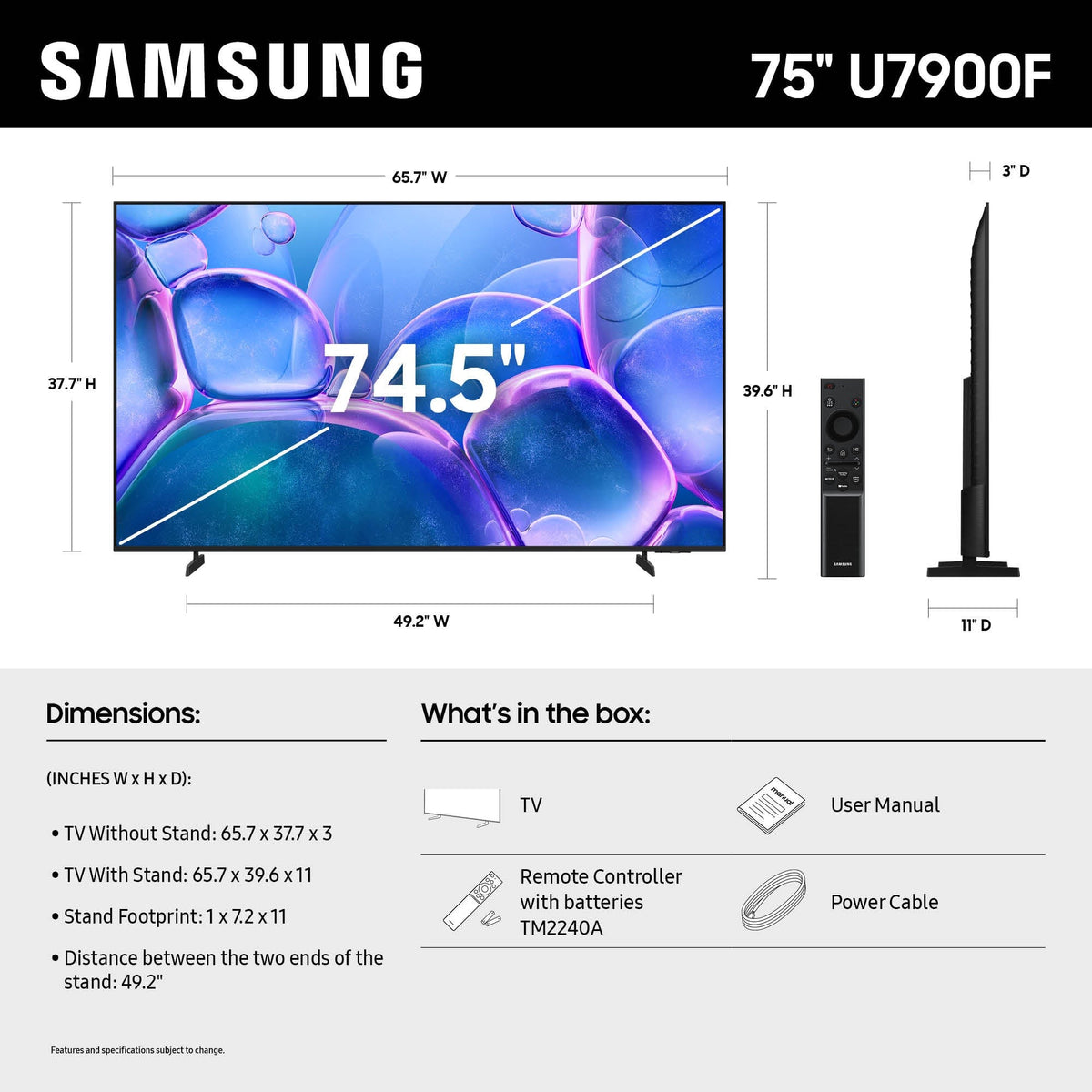 Samsung - 75" Class U7900 Series UHD 4K Smart Tizen TV (2025)