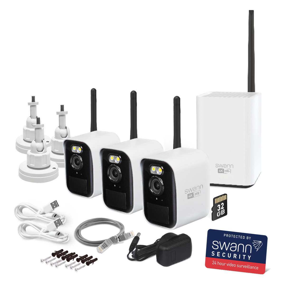 Swann - MaxRanger4K Mini Wireless Security System / Base Station / 32GB / 3x MINICAM 4K IP Cameras - Black