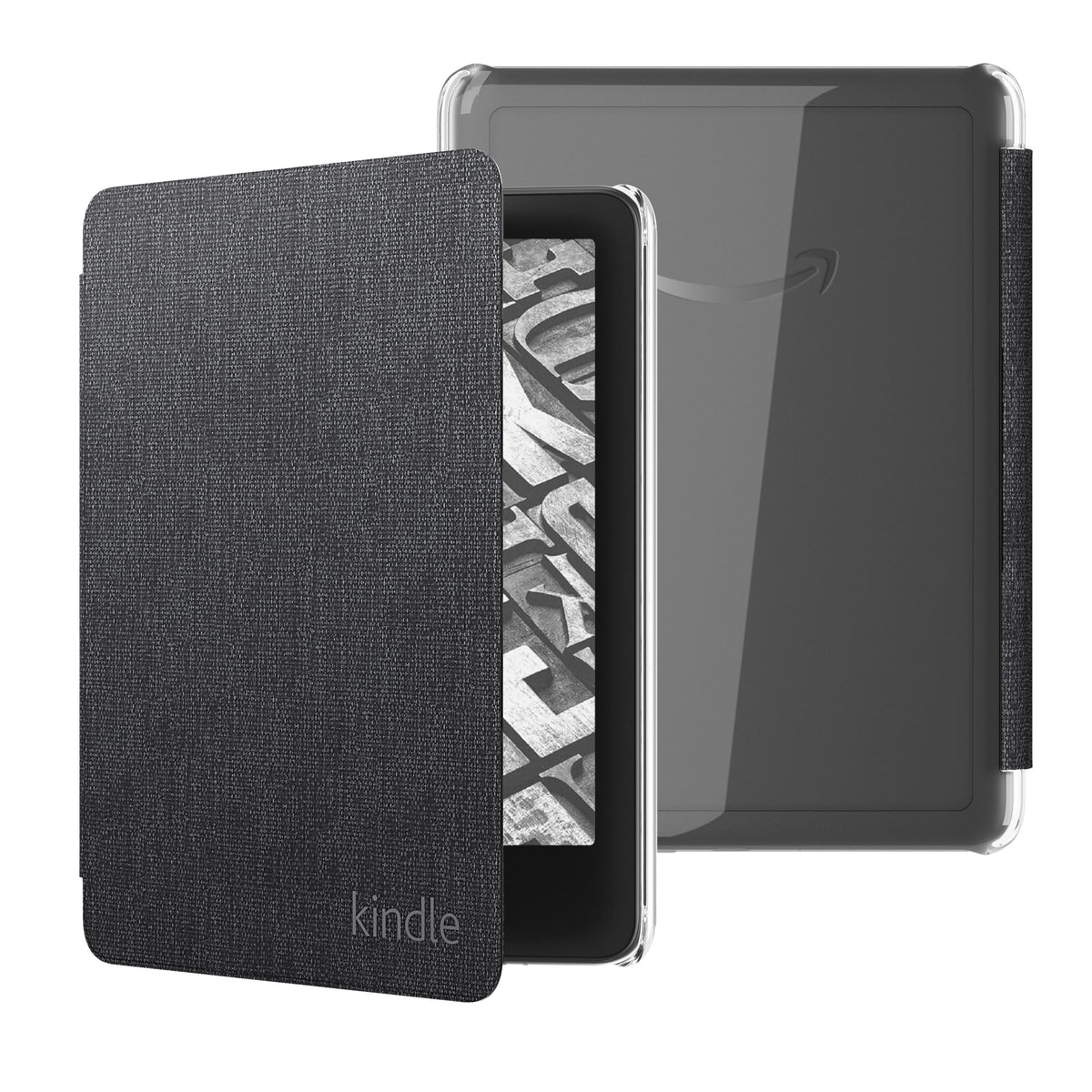 Amazon - Fabric Case with Clear Back for Kindle Paperwhite (2024 Release) and Kindle Colorsoft Signature Edition - Black
