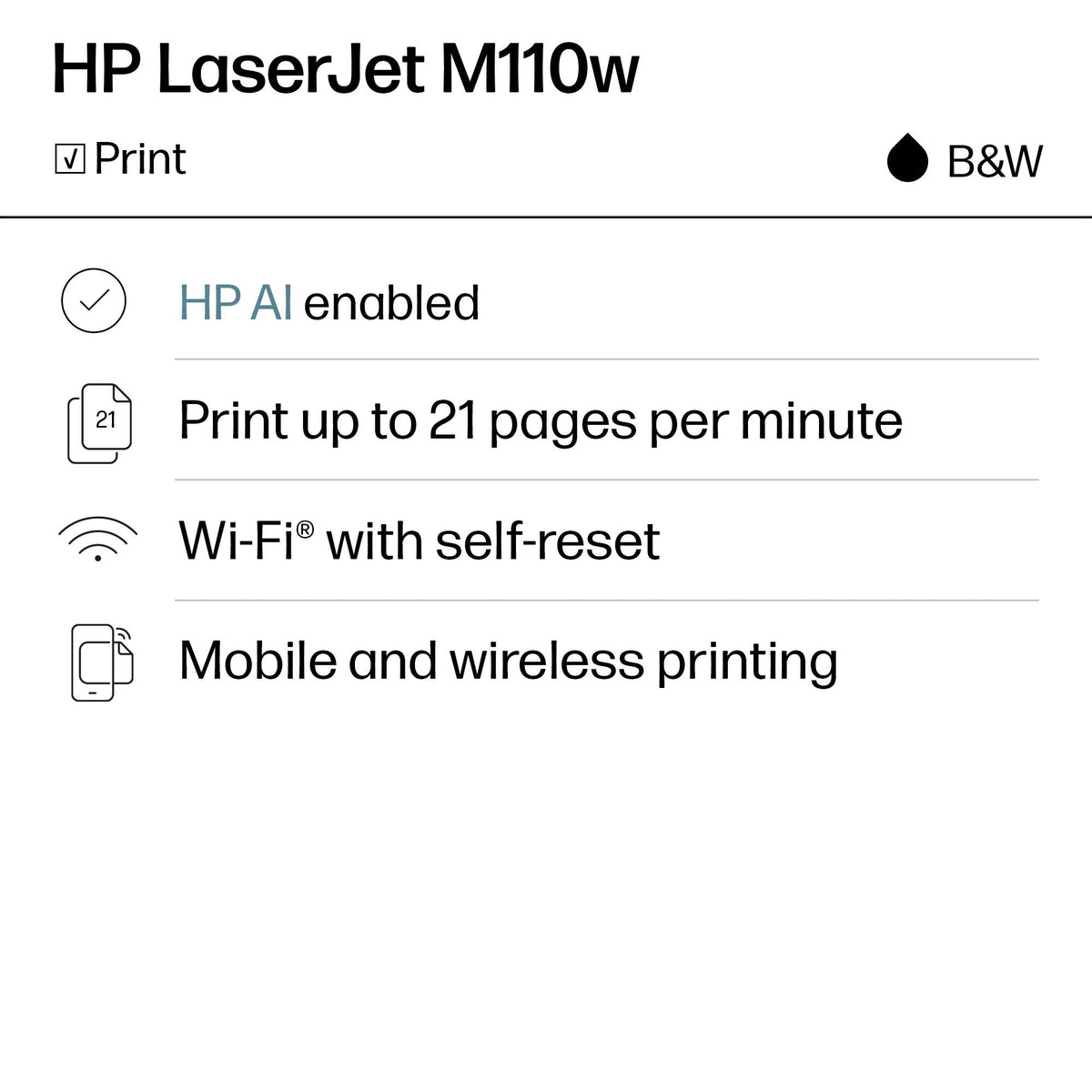 HP - LaserJet M110w Wireless AI-Enabled Black and White Laser Printer - White