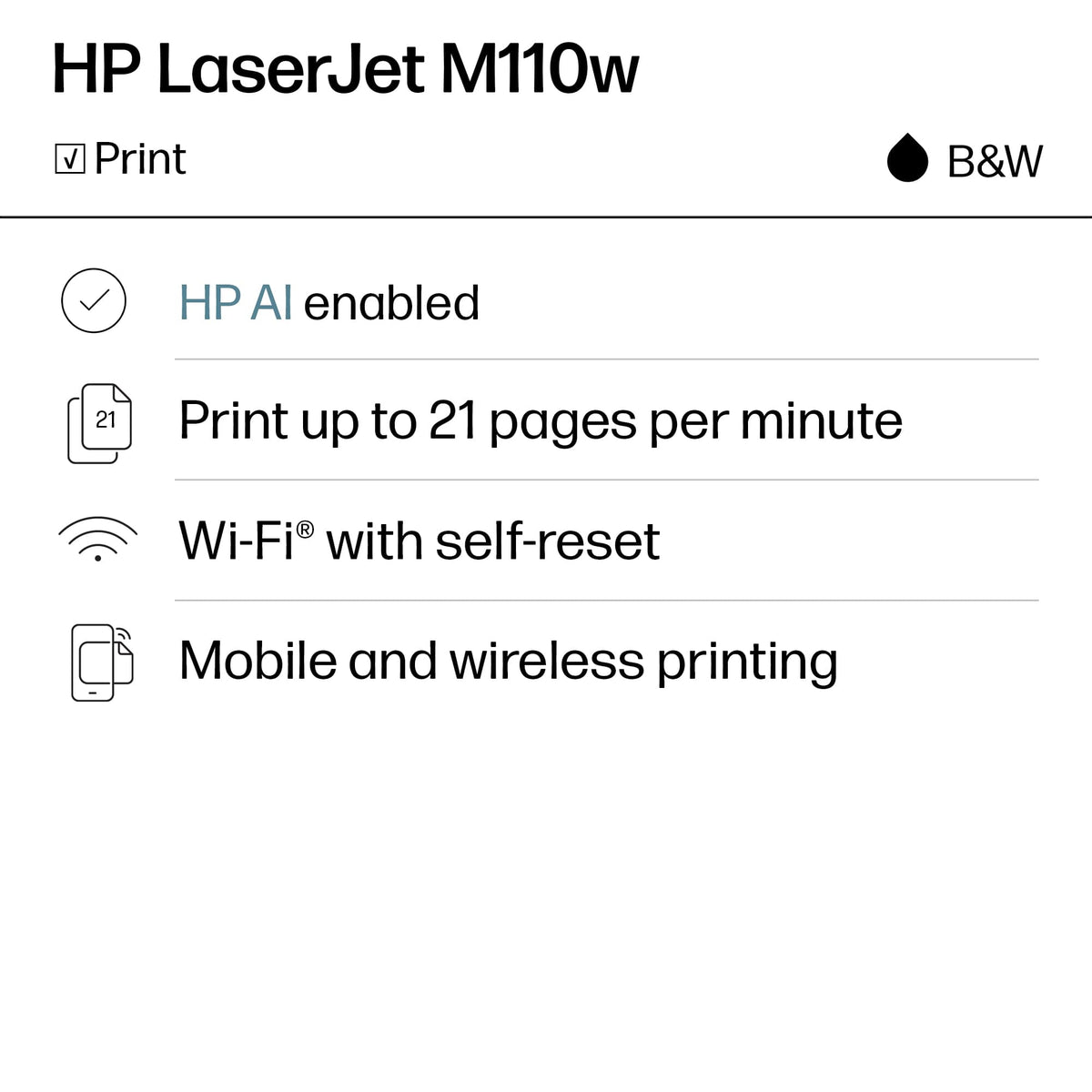 HP - LaserJet M110w Wireless AI-Enabled Black and White Laser Printer - White