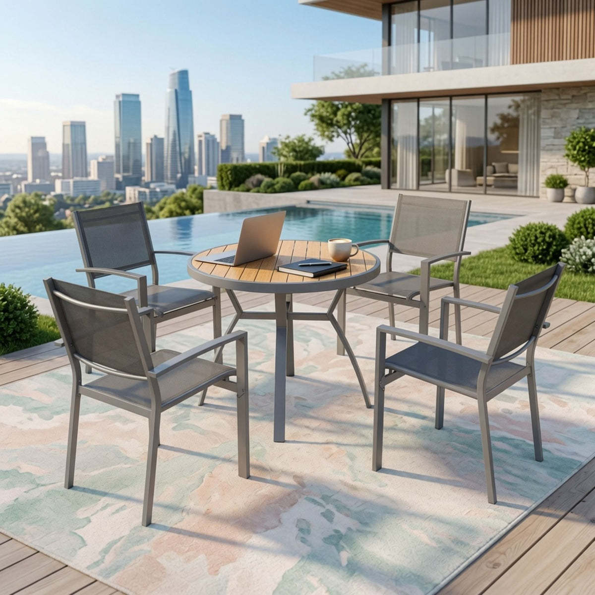 Set de comedor de 5 piezas para patio, mesa y sillas para uso en exteriores - Gris