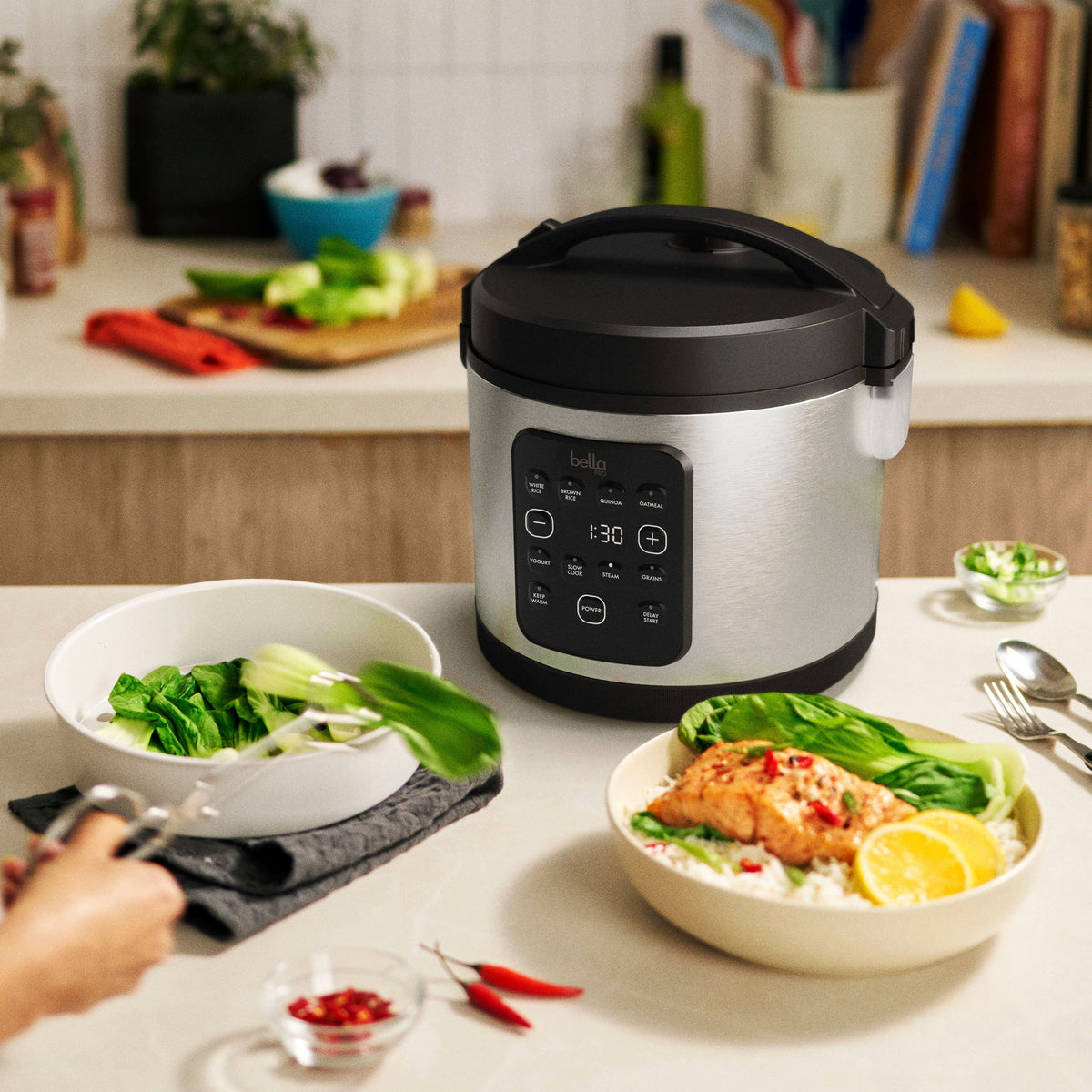 bella PRO - 20-Cup Digital Rice Cooker - Stainless Steel
