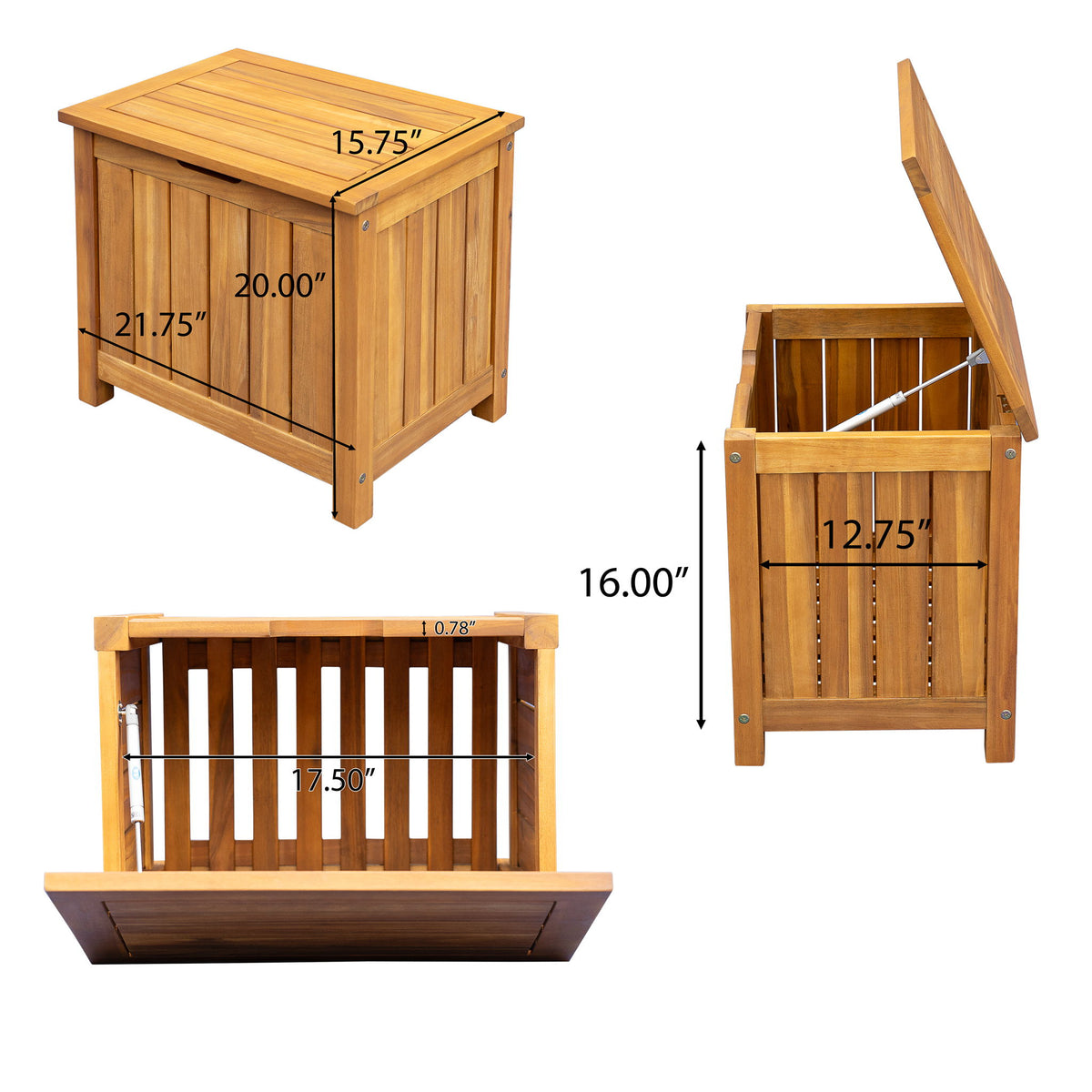 Portside - Wooden Deck Box 30 Gallons Storage Bench - Teak