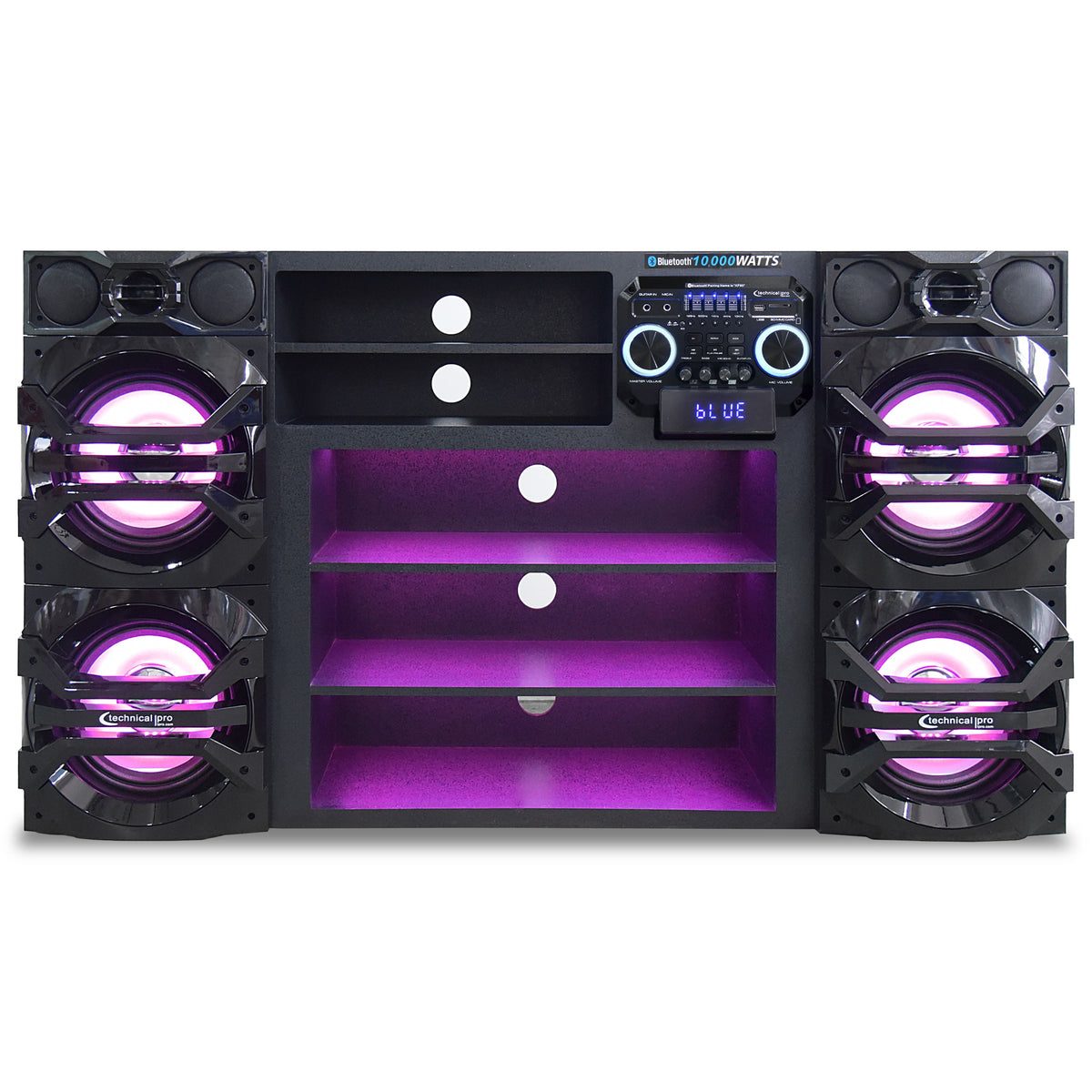 Technical Pro - Floor-Standing Bluetooth Wireless Entertainment Center Quad 10" LED Woofers with 4 Tweeters - Black