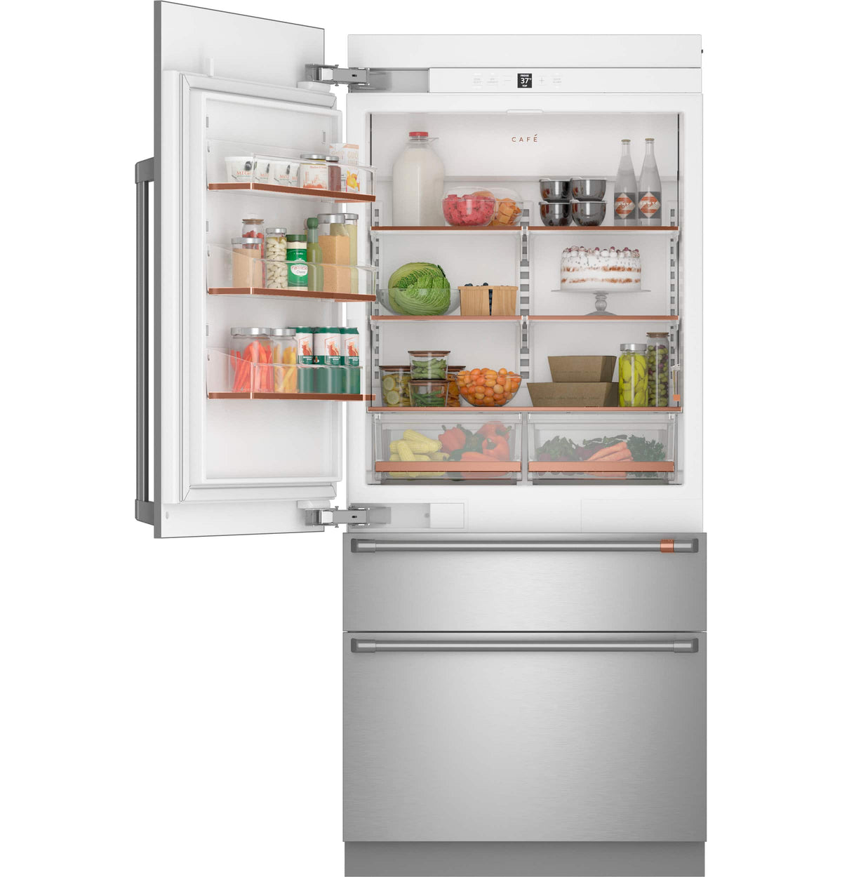 Café - 36 in. Wide 20.1 Cu. Ft. Smart Integrated Bottom-Freezer Built-In Counter-Depth Refrigerator - Left Swing - Custom Panel Ready