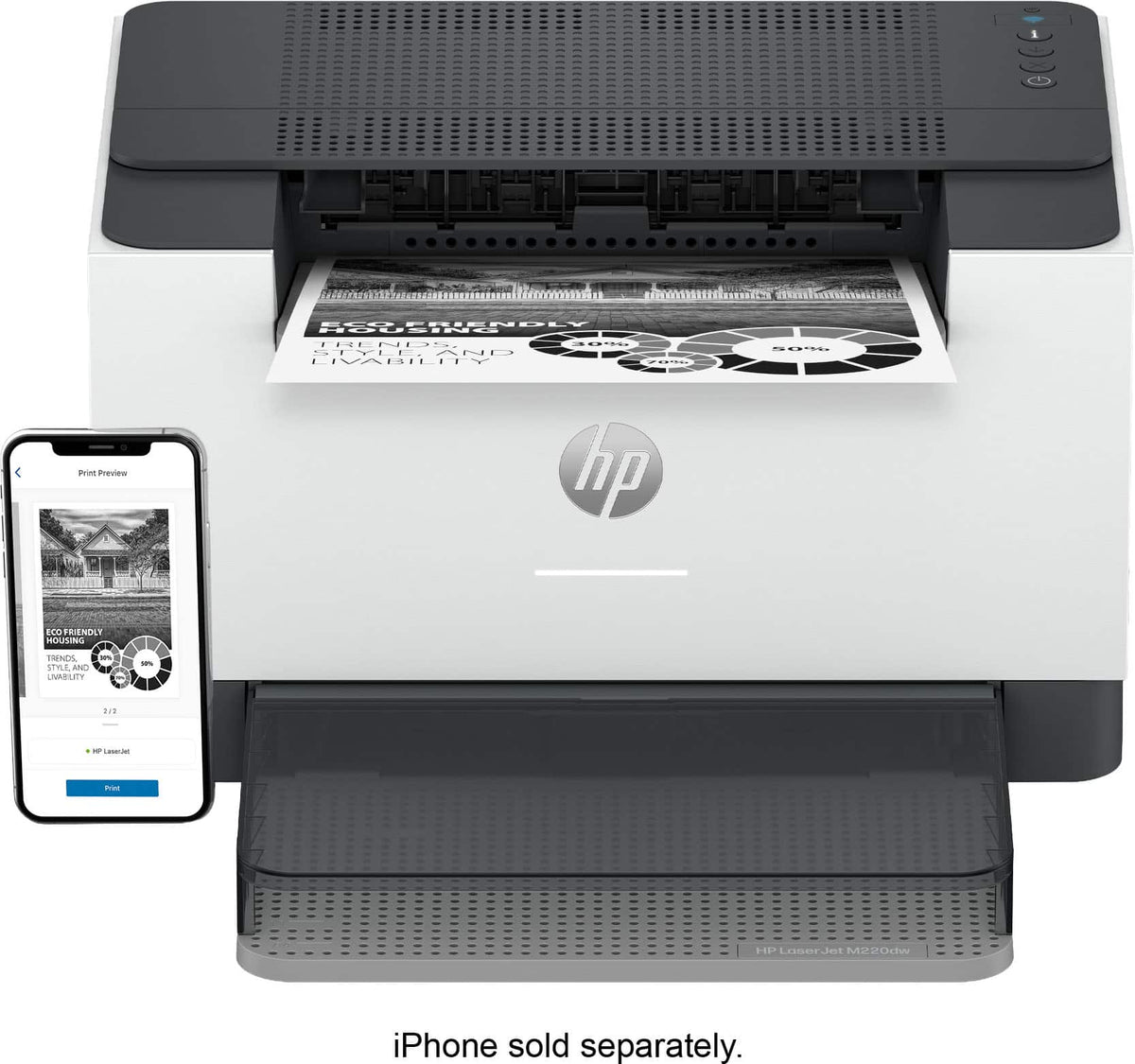 HP - LaserJet M220dw Wireless Black-and-White Compact Laser Printer, AI-Enabled - White
